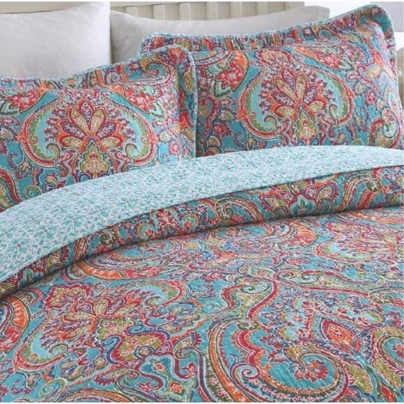 New Lake Boho Moroccan Bedspread Quilt Sham Set Reversible Coverlet Size Queen - Picture 14 of 14